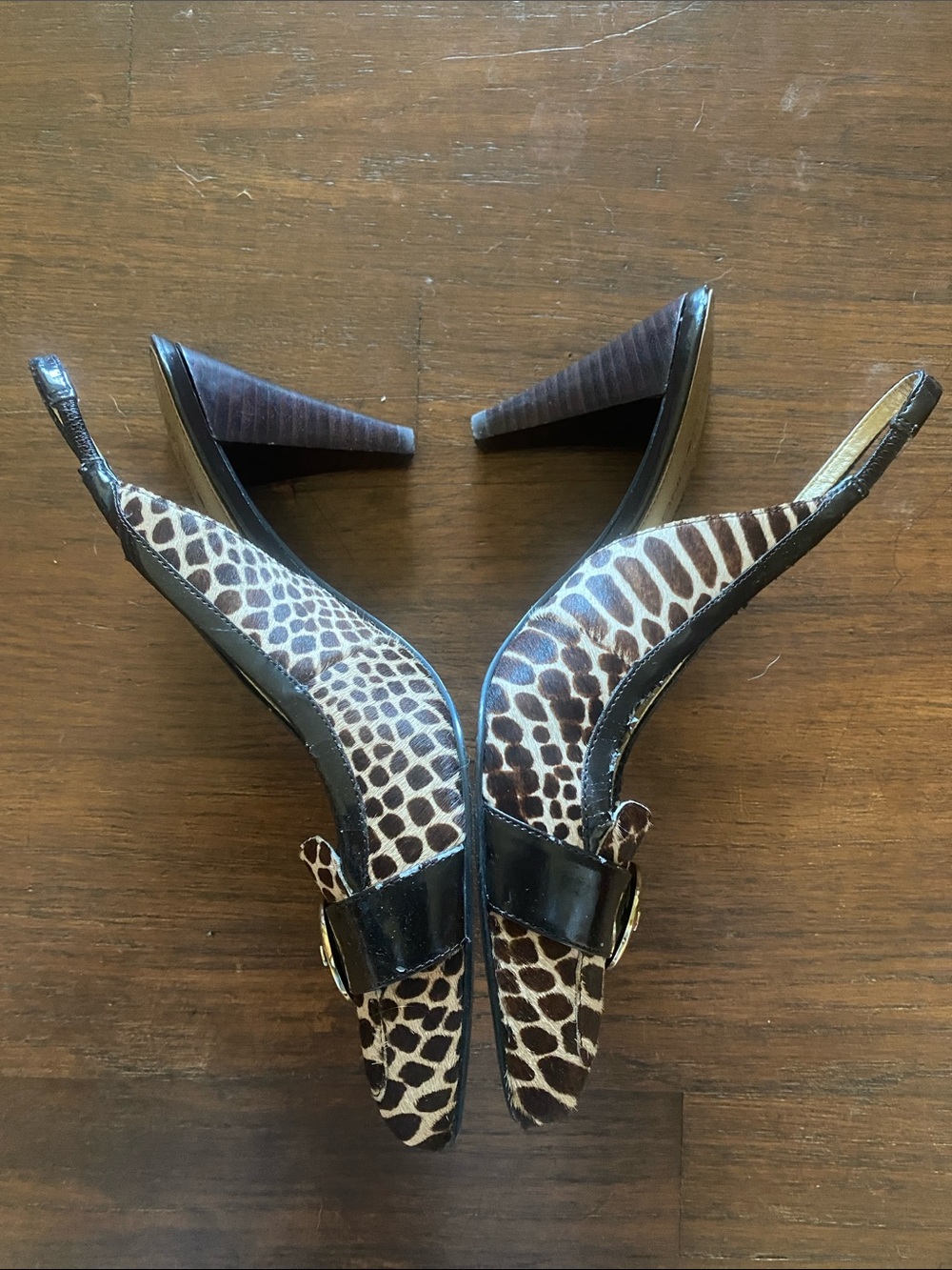 Bandolino Brown and Black Animal Print Slingback Heels - Picture 3 of 6